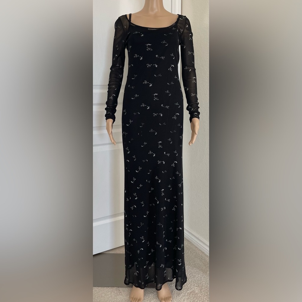 1990s Vintage Vivienne Tam Long Maxi Sheer mesh Letter Dress with detach liner 2